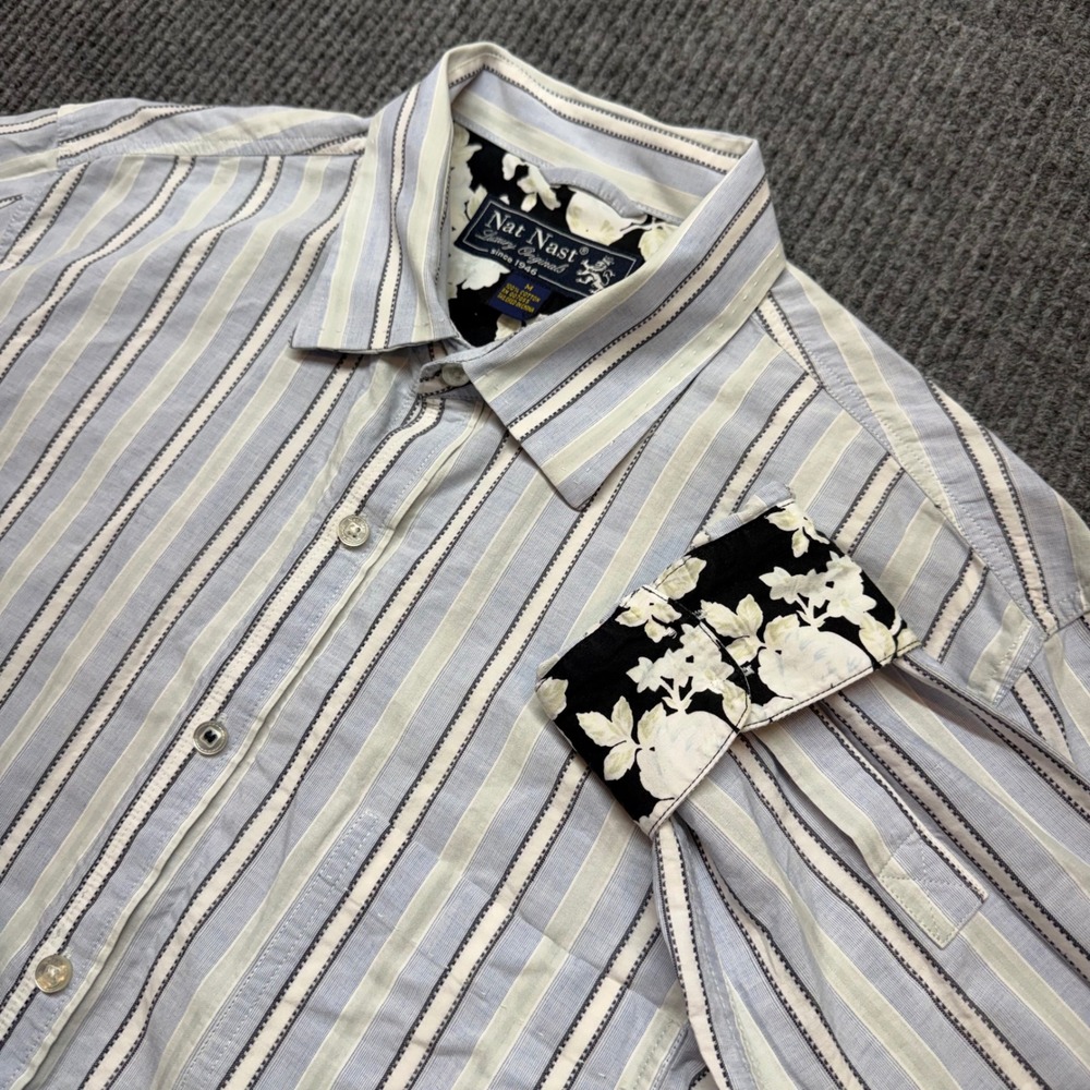 Nat Nast Luxury Originals Mens Medium Striped Floral Cuff Cotton Button Shirt